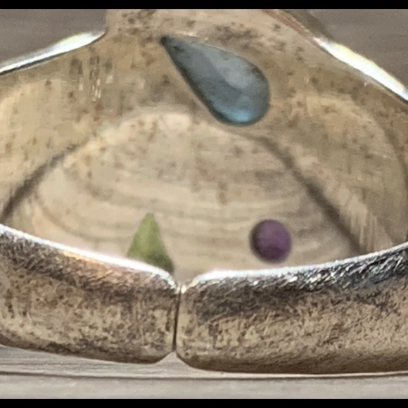 Vintage Designer Sterling Silver & Gold Amethyst, Peridot, And Topaz Ring - Picture 5 of 7